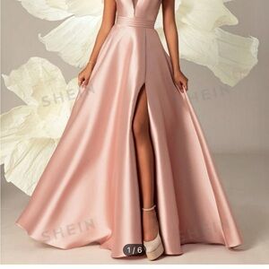 SHEIN Elegant Pink Satin Evening Dress